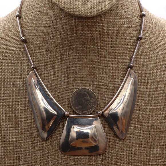 Vintage Native American Modernist Silver Bib Necklace Carlos Diaz Style 17" - Picture 5 of 13